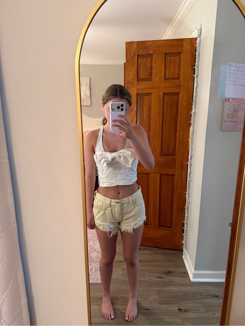 White Halter Crop Top with Front Bow Detail